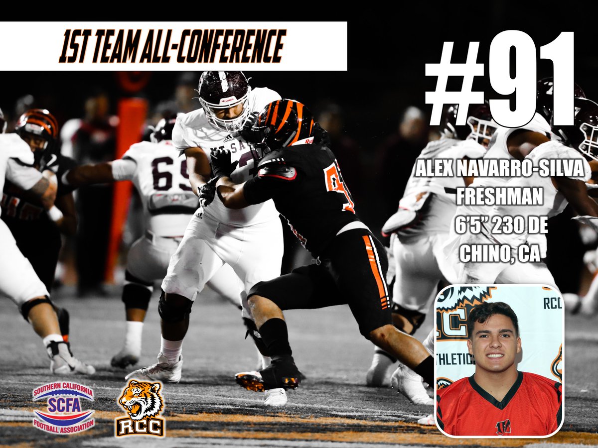 RCC DL, Alex Navarro-Silva, has been selected 1st Team All-Conference. <a href="/coaxhpen/">COACH_PEN_PTP</a> <a href="/RccPen/">COACH PEN</a> <a href="/CoachRoy007/">Coach Roy</a> <a href="/scfafootball/">Southern California Football Association</a> <a href="/RCCTigerFB/">RCC Football</a> #RCCFootball #Darkside #2019StateChamps