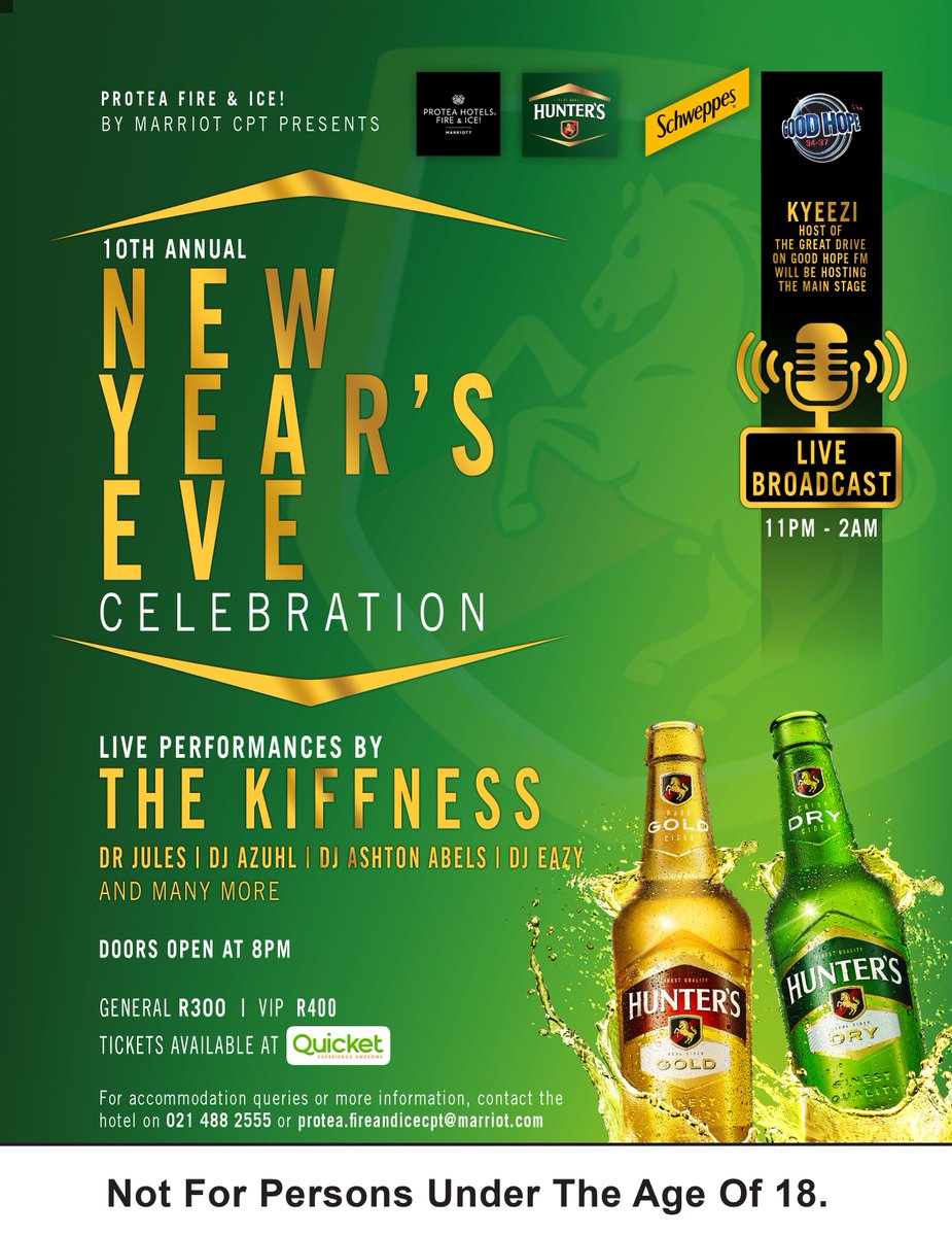 The 10th Annual New Year’s Eve Celebration at the <a href="/ProteaHotels/">Protea Hotels by Marriott</a> <a href="/FireandIceCT/">PH Fire & Ice! CT</a> by <a href="/Marriott/">Marriott Hotels</a>, just got a whole lot more festive! 🍾🎉🥳

Celebrate the New Year in style at 1 of the biggest and trendiest events in the Mother City. 

#NYE2019
Tickets: bit.ly/2Sysyn2