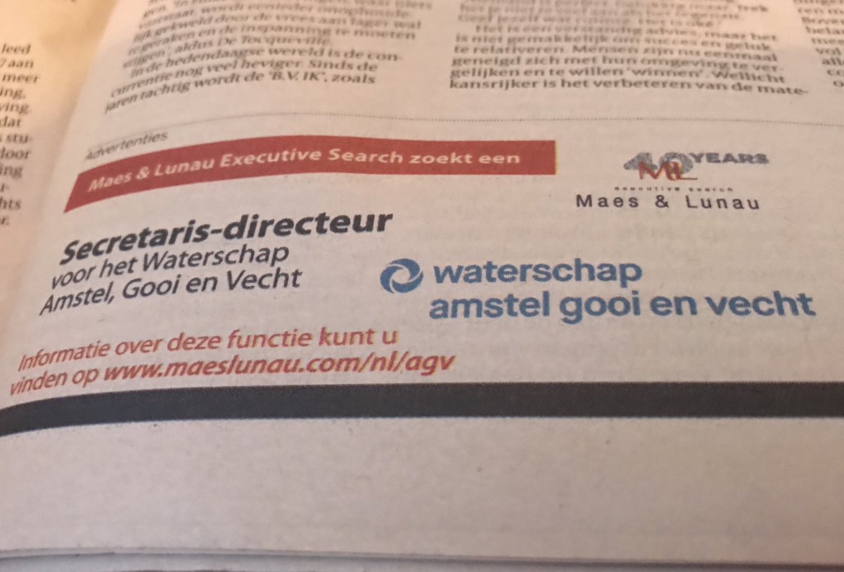Meer dan mooie en uitdagende functie bij het waterschap Amstel, Gooi en Vecht: we zoeken een nieuwe Secretaris-directeur.

Info: maeslunau.com/nl/agv