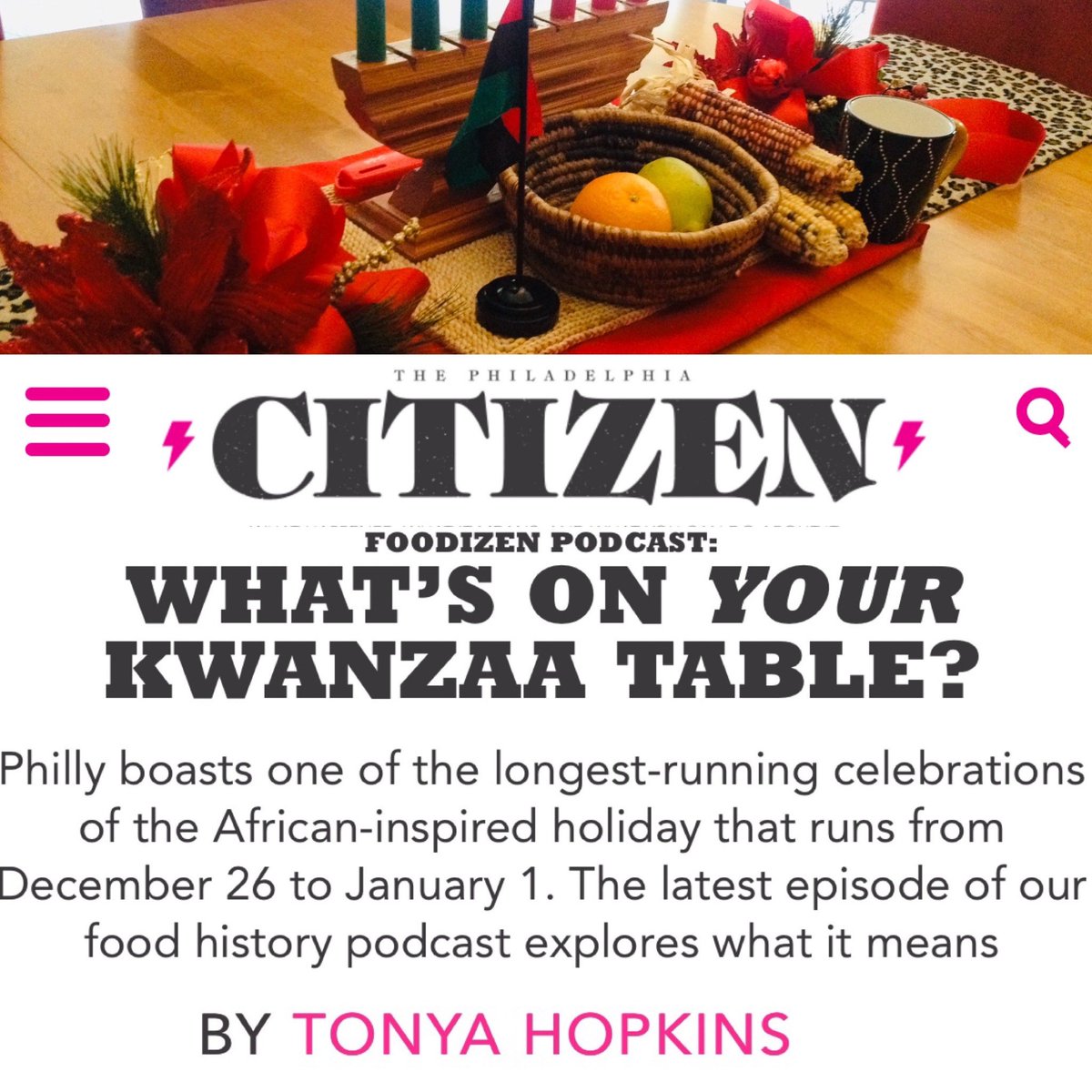 TheFoodGriot's tweet photo. My holiday gift for yall’s here! It arrived Christmas Day at @thephilacitizen: the NEW #foodizen podcast episode on the history & food traditions of Kwanzaa + audio appearances from 2X @beardfoundation award-winning author @KosherSoul AND Kwanzaa creator/founder Dr. Karenga❣️🖤💚 https://t.co/RwJKnjBgvN