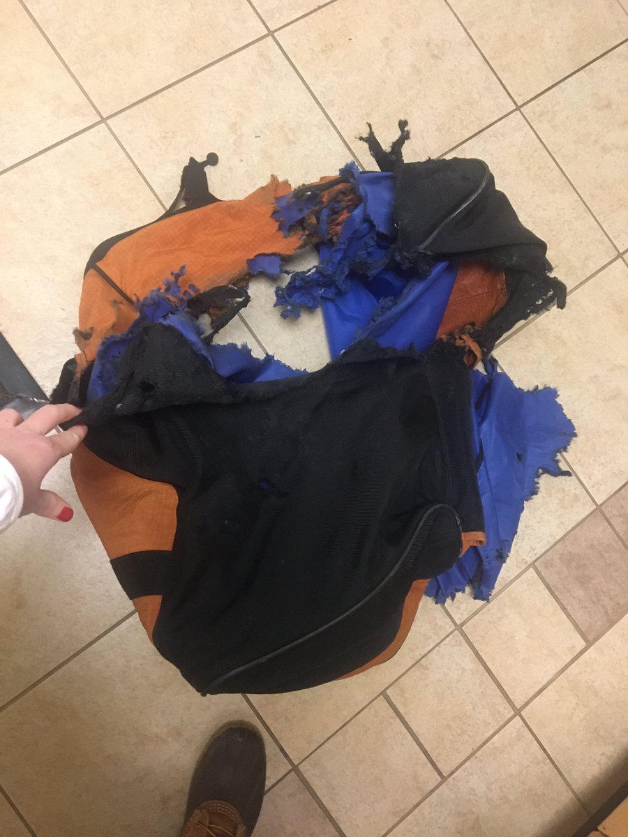 ClareSchirr's tweet photo. @united this is how you deliver my checked bag? My packed items (Christmas gifts) were destroyed. I expect better service, esp for a longtime customer. What happened?? #unacceptable https://t.co/BZs9ospO5X