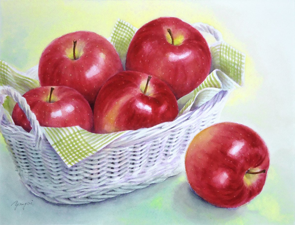 Yayoi Twitterren 籠と林檎 水彩画 透明水彩 アナログ絵 イラスト T Co 7mkwo69qrl Twitter