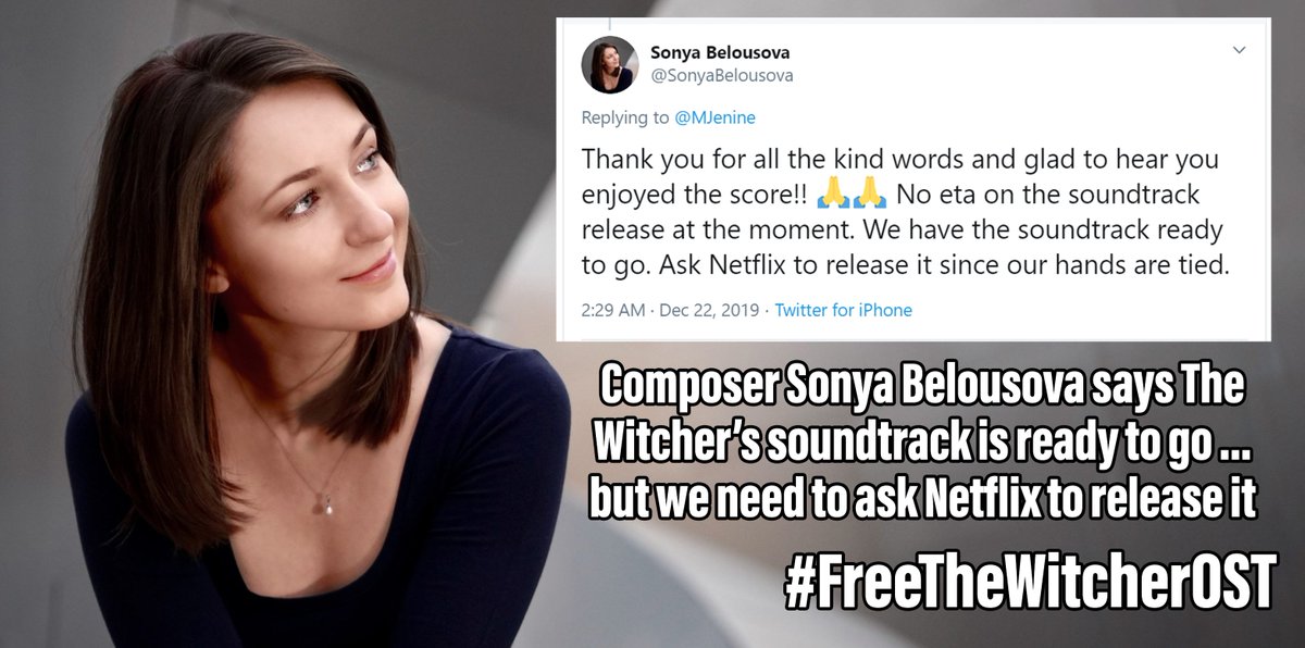 netflixwitcher's tweet photo. We're so grateful to @netflix for its part in putting together the fantastic team that made #TheWitcher. Today, we're asking them for another favour – to #FreeTheWitcherOST as soon as possible! https://t.co/E9IkDnhik1