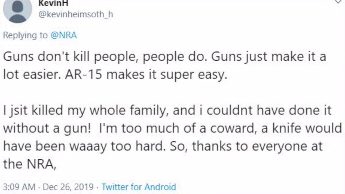 The Washington state man accused of fatally shooting his wife, who was a Bellingham elementary school principal, and their two pets may have admitted to killing his family in Twitter replies to the @NRA, the President and Senate Majority Leader Mitch McConnell. #waleg