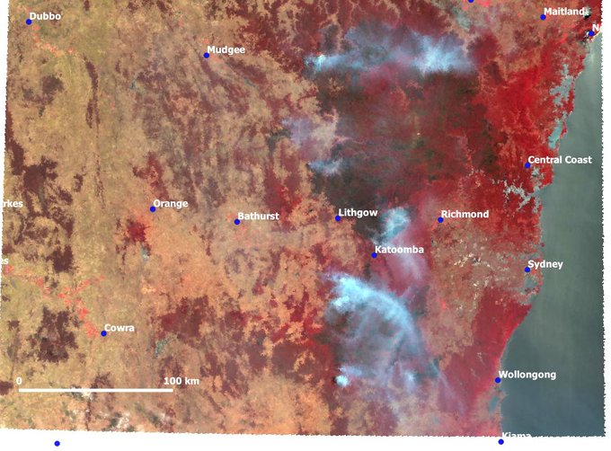 nswfire's tweet photo. @tonyveco @CopernicusEU @CleanAirLondon @Asher_Wolf @autoday @TerliWetter @EarthObserved @UNDRR @EO_OPEN_SCIENCE @CopernicusEMS @EUinAus @windyforecast @m_parrington @p_hannam @gazzema @meganrowling @Taraustralis @_LisaMCox New South Wales Fires - Australian Wildfires
New #auheatwave
1500 #firefighters on the ground
>88 #NSWbushfires
View centers on Bathurst NSW
@CopernicusEU 's #Sentinel3 w/ SLSTR sensor /500m resolution
Via: @tonyveco
Date: 28 Dec 2019
Tag: #megafire
Satellite: #nswfires https://t.co/rSam5LaRdB