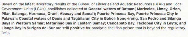 InquirerBiz's tweet photo. ADVISORY: Latest #ShellfishBulletin from the Bureau of Fisheries and Aquatic Resources (BFAR) dated Dec. 27, 2019. #RedTidePH https://t.co/5jsU8Q4GOa