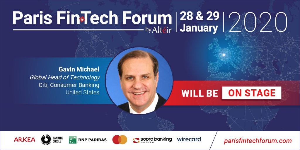 ParisFinForum's tweet image. #GavinMichael Global Head of Technology @Citi will be on stage at #PFF20 next January 28 &amp;amp;29th and you, any plans for end of January ? Register now➡ ow.ly/v9d430q54lt cc @TonyCraddock @LendIt