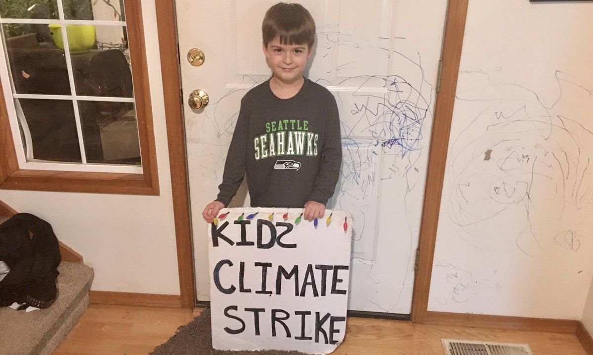 ClimateKids2's tweet photo. Olympia Evening Climate Strike week 11! I didn’t have my phone with me at the strike, so I had to take a pic after. When we started this in the fall, I thought it was a one time thing but this kid says he is in it for the long haul! #OlyClimateStrike #ClimateStrike @FFF_USA https://t.co/c9DzKioBtj