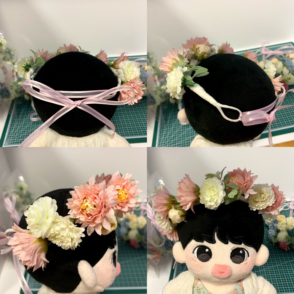 som_mflower's tweet photo. 느낌 보시라고 화관 두 가지는 씌워 봤어요. 다른 화관들도 꽃 색깔이 다를 뿐 비슷한 느낌입니다. 사진은 색감만 실제와 비슷하게 살짝 채도 조절만 했고 실제와 거의 비슷합니다! https://t.co/WhXg0xSyRG