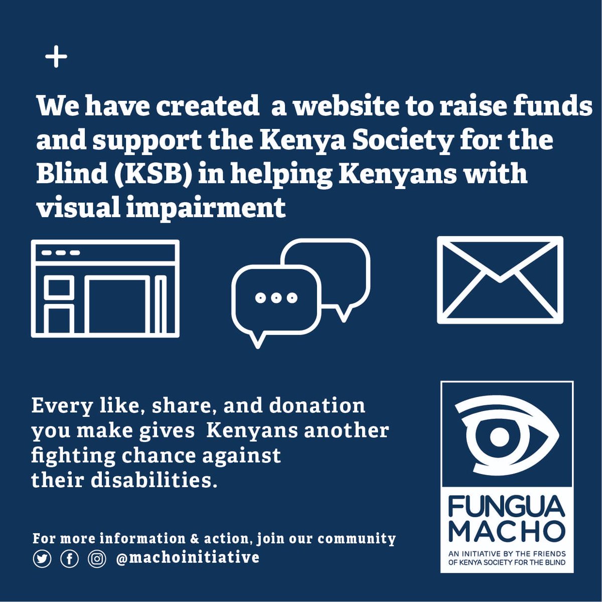 MachoInitiative's tweet photo. Fungua Macho Initiative aims to open the public's eyes to the growing risk of blindness in Kenya and also help to build capacity for the Kenya Society For The Blind. Visit https://t.co/MwPPAgSw2a to find out how you can help. https://t.co/v4r9GJl85Z