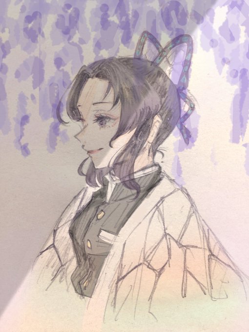 琥珀さんがTwitterに投稿した胡蝶しのぶ(鬼滅の刃)のイラスト。
