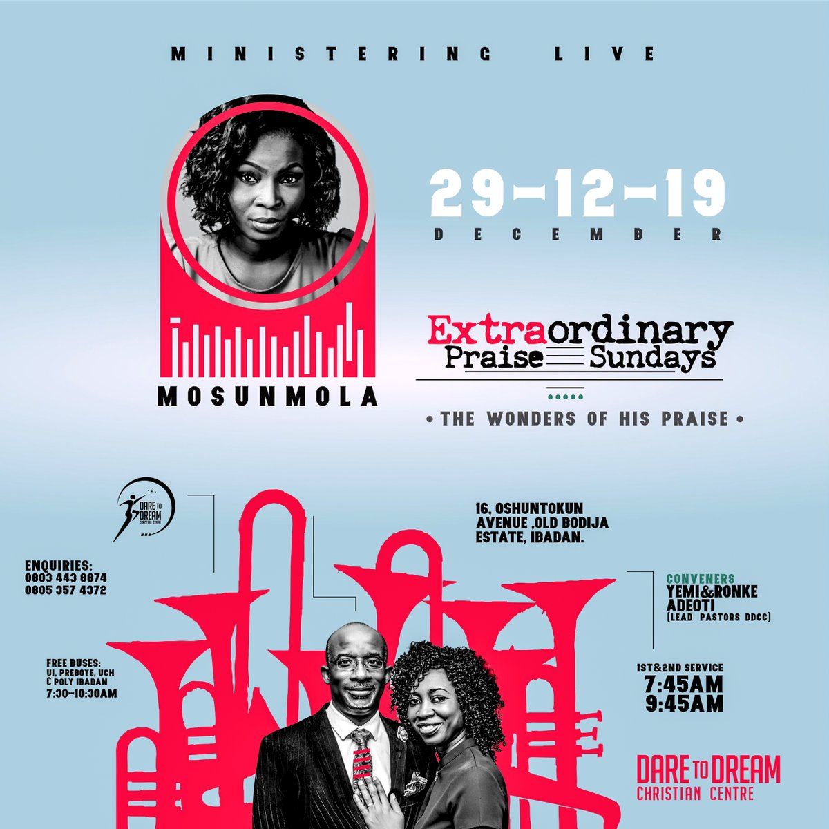 daretodreamcc's tweet photo. ADEOLA, BABATUNMISE AND THE DDCC MASS CHOIR SO FAR... 
THIS LAST SUNDAY, THE GRAND FINALE WITH MOSUNMOLA,  IS DEFINITELY GOING TO BE AN UNFORGETTABLE EXPERIENCE.
THEME: WONDERS OF HIS PRAISE
VENUE: 16, OSHUNTOKUN AVENUE, OLD BODIJA, IBADAN
TIME : 7:45AM  &amp; 9:45AM https://t.co/Px9hFQGtNS