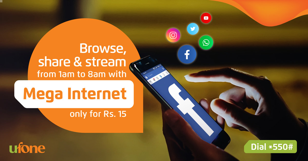 Ufone's tweet photo. Dial *550# or visit https://t.co/VTHZ8zebdW to subscribe online to Mega Internet for only Rs.15.

*Terms and conditions apply.

#MegaInternet #InternetOffer #Ufone #TumHiTouHo #ItsAllAboutU #Pakistan https://t.co/y6trK0WPPx