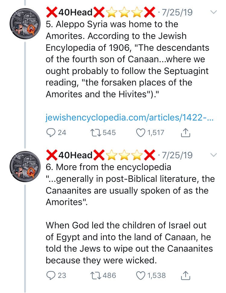 10/ A lot of great research has been done on the ancient evil of the Canaanites - especially  @40_head Here’s one link to one of his great threads https://twitter.com/40_head/status/1154352780611444737?s=21