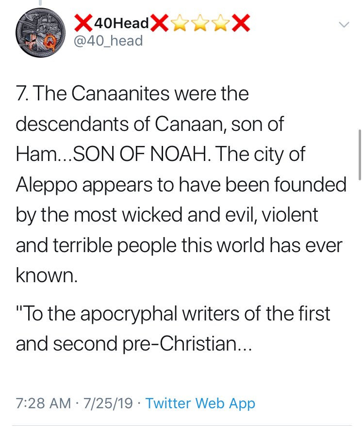 10/ A lot of great research has been done on the ancient evil of the Canaanites - especially  @40_head Here’s one link to one of his great threads https://twitter.com/40_head/status/1154352780611444737?s=21