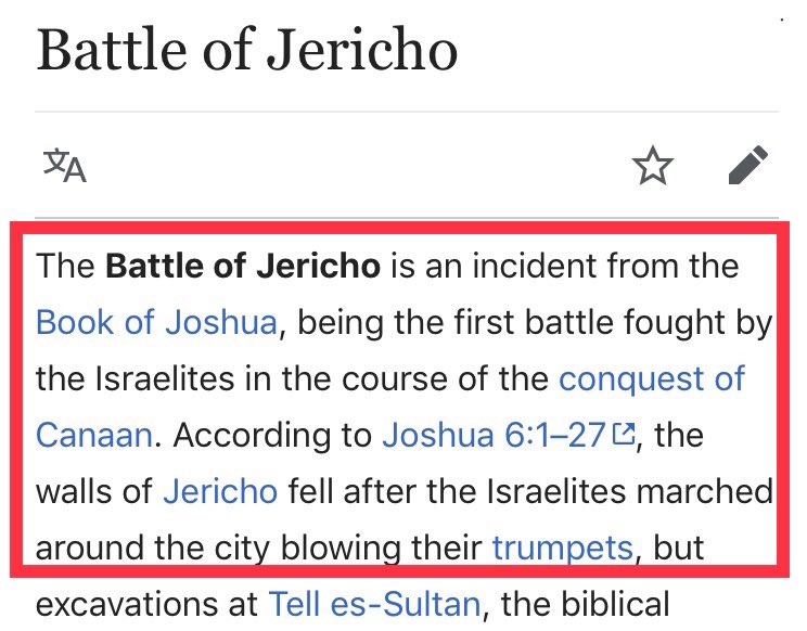 11/ Now for the good shizArguably the most memorable story of the Old Testament was how the Israelites destroyed Jericho.The marched around it - blaring their TRUMPets (or ram horns)... and *raised a great shout* until the walls fell and Jericho was destroyed