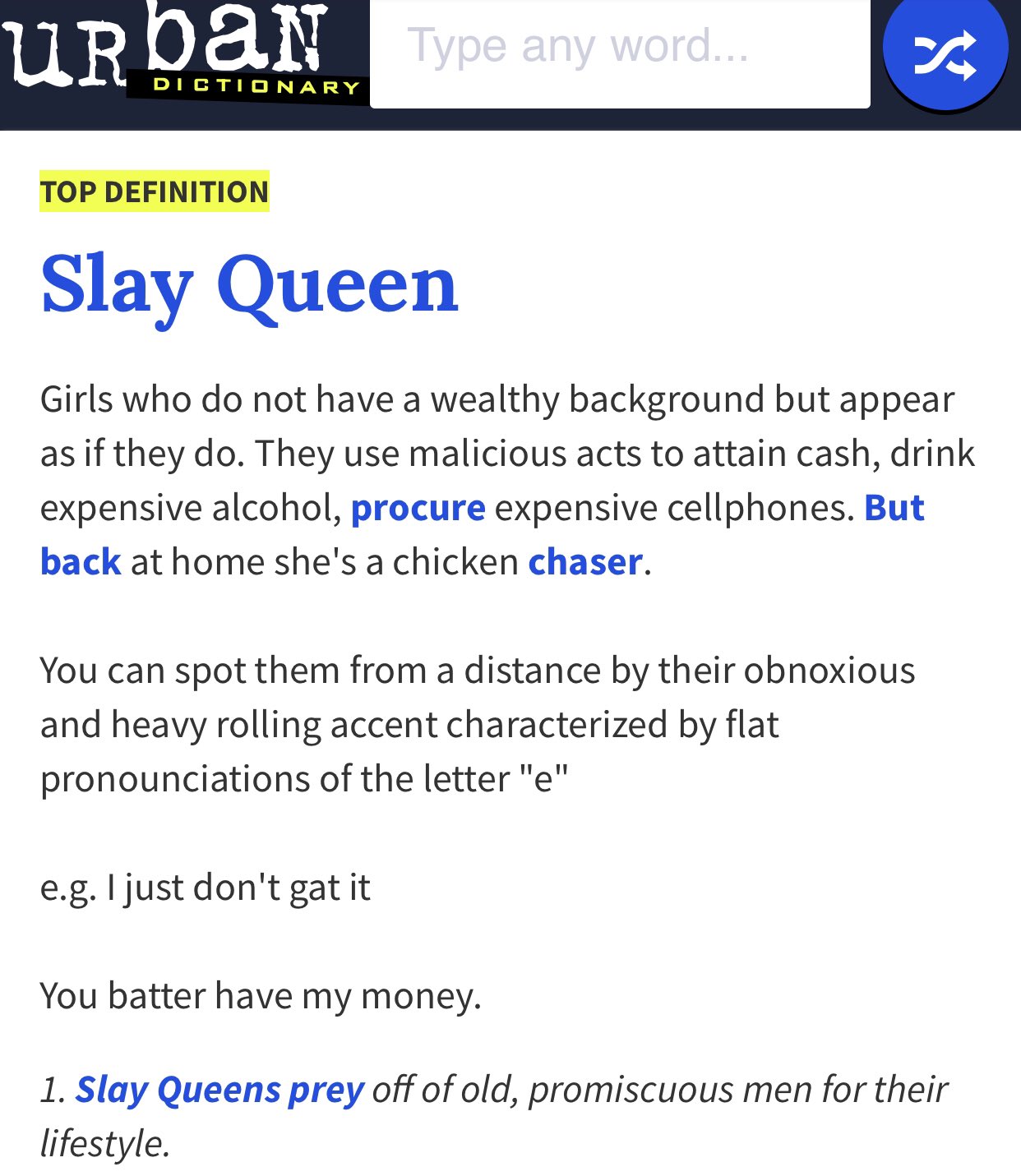 ❤️Phumz❤️ on X: So, 4 some reason my inquisitive mind found itself  searching 4 an official meaning of the word “Slay Queen”🤔. & indeed the  word appears in Urban Dictionary🤷🏾‍♂️. Is the