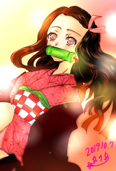 ありあさんがTwitterに投稿した竈門禰豆子(鬼滅の刃)のイラスト。