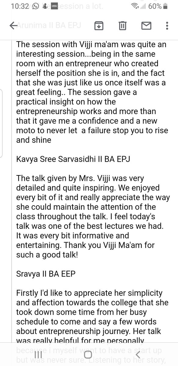 s_vijji's tweet photo. Feedback like this makes my day especially when I talk to young women and open their minds to entrepreneurship #womenentrepreneurs #femalefounders #startup #guestLecture https://t.co/JFoWGUMfLW
