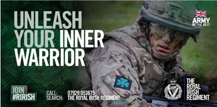 RIrishRegiment's tweet photo. 2 R IRISH☘️ 2019 #TheBestBits
Our @RHQRIRISH Recruiting Team has been superb👏
We’ve worked in partnership with @CO1RIRISH & numbers are ⬆️ across both Bns.
2 R IRISH - 45 attestations since April 19👍☘️ #moreyet
#RIRISHRESERVES☘️⚔️ https://t.co/qrqTe7Sh00