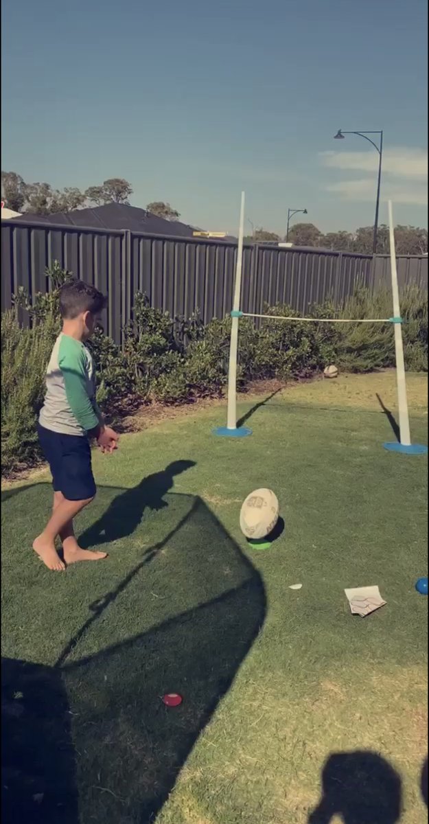 SENT IN: backyard goal kicking practice. Enjoy #posthigh #rugby #kids #sport #fun