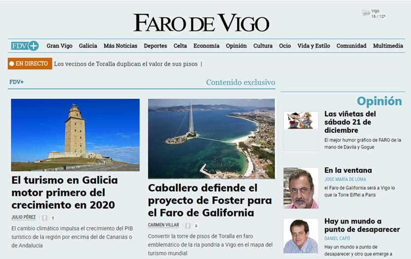 La prensa local se hace eco de la construcción del Faro de Galifornia.

#Galifornia #Vigo #AbelCaballero #ElFaroDeGalifornia #Toralla #VigoTop #MasQueUnLugar #GaliciaCalidade #GaliciaMola #VigoParaElMundo