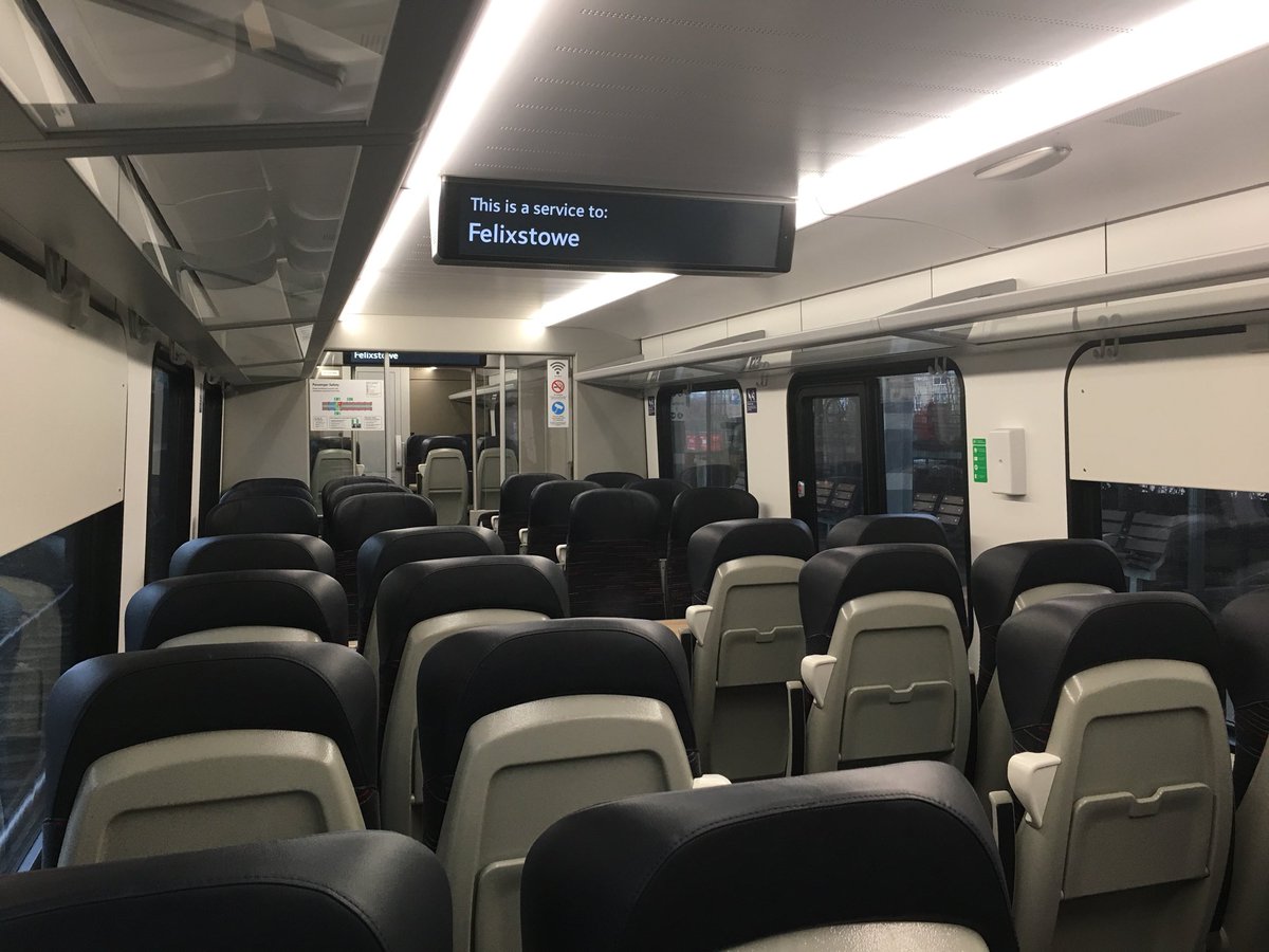 My first ride this morning on one of the new <a href="/greateranglia/">Greater Anglia</a> class 755 units. Very nice trains when they’re working.