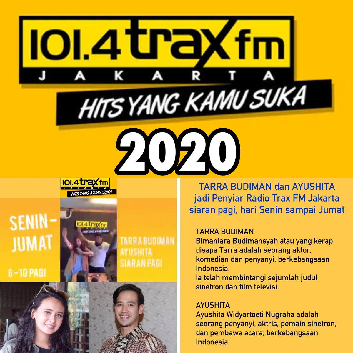 DeryanshaFC's tweet photo. Gimana @TarraBudiman  @ayushitaaa jadi Penyiar ? dengerin FM 101.4 atau streaming -> https://t.co/8KpM9CYK6I

#radio #penyiar #announcer https://t.co/ISGouubvLg