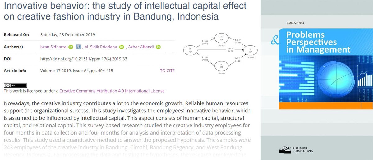 KMaschenko's tweet photo. ππ https://t.co/t9va1m4Vb5
π° Innovative behavior: the study of intellectual capital effect on creative fashion industry in Bandung, Indonesia
π₯Iwan Sidharta, M. Sidik Priadana, Azhar Affandi
#creativeindustry #humancapital #innovativebehavior #relational #structural #capital https://t.co/xm60JNq7P7