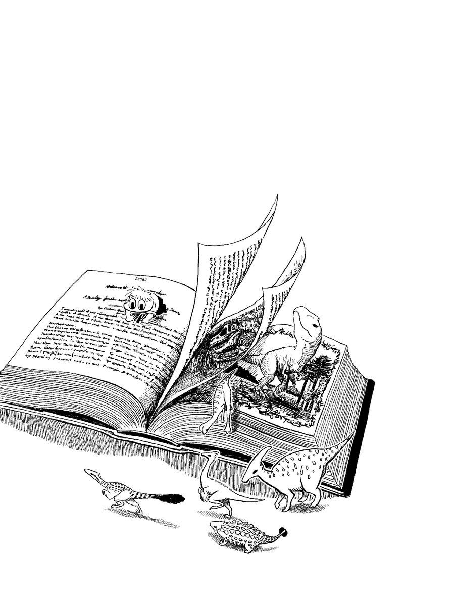 #2019年自分が選ぶ今年の4枚
①真鍋真著『恐竜博士のめまぐるしくも愉快な日常』の表紙絵。この星を覆う地層とは、言ってみれば書物のページのようなもの。めくるごとに何億年物時代を遡って垣間見ることができる。そうして専門家たちが集めた知見から、僕らは恐竜を知り、恐竜から学ぶ事ができる。 