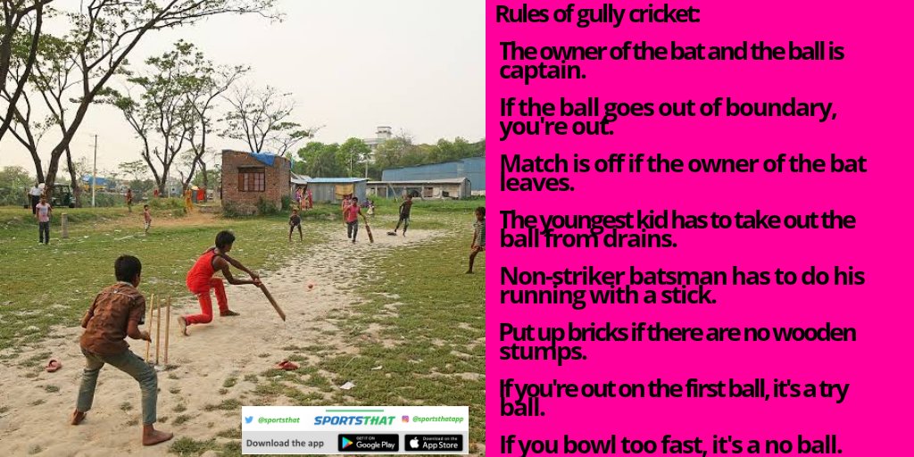 sportsthat's tweet photo. RULES OF GULLY CRICKET 😝:
Which other rule did you use when you were a kid❓😝🏏
Follow @sportsthat
.
#ChildhoodMemories #gullycricket #CricketMeriJaan #Cricket #cricketnation #SaturdayMotivation #SaturdayVibes #weekend #weekendvibes
#SportsThat #ConnectingFans #DelightingFans https://t.co/PT4FBHIPlz