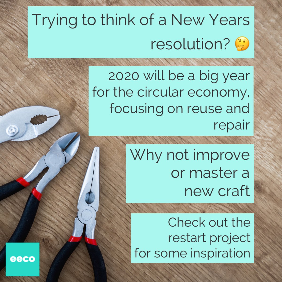 eecoworld's tweet photo. The circular economy is aimed at eliminating waste. Getting involved is a great New Years resolution. We really like The Restart Project. This social enterprise hosts free events to learn to repair anything that runs off a plug or battery. #sustainable #reuse #recycle #upcycle https://t.co/J1tn5nK9Eb