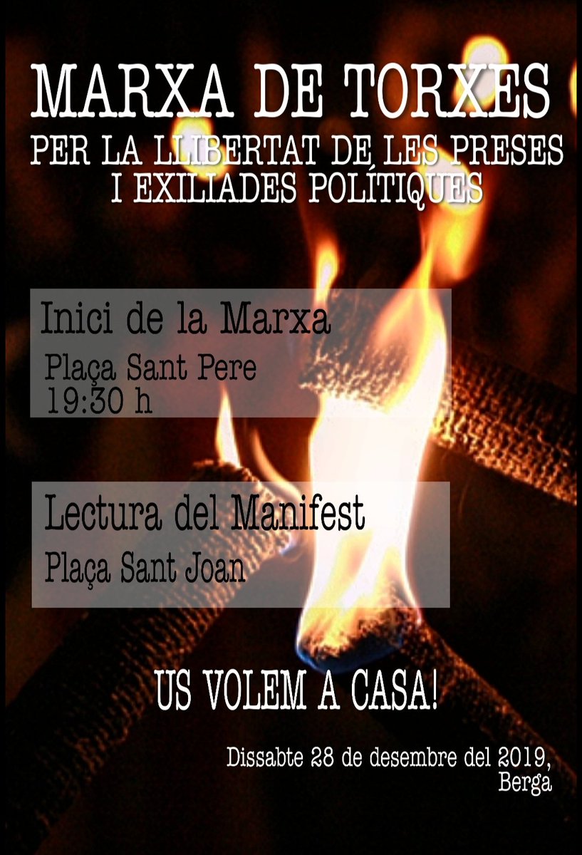 casalpanxo's tweet photo. 🔥 Avui convoquem a la Marxa de Torxes per la llibertat de les preses i exiliades polítiques. A les 19.30h a la Plaça sant Pere. Us volem a casa! #Independència #Berga #PaïsosCatalans https://t.co/Ni5RCL3yrb