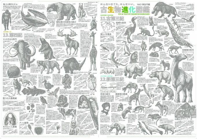 #2019年自分が選ぶ今年の4枚④クリアファイル『古生物進化図鑑Vol3.新生代編』によって、3カ年計画で原初生命から進化の流れを追う作業が一旦完結。ホモサピまで追いついたときに何が見えてくるのかわくわくしながら描き進め、恐竜やアノマロカリスにも負けない人間の面白さとヤバさに最後圧倒。 