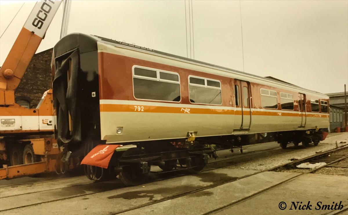 2112NickSmith's tweet photo. Back in the mid-1980’s, BREL produced a Class 450 DMU, for use by Northern Ireland Railways. Constructed using underframes of existing Mk1 coaching stock and new Mk3 bodyshells, which arrived at Derby (as can be seen) where the stock was completed. @InterCityRlySoc @RailwaysToday https://t.co/5rAgB1NwAy