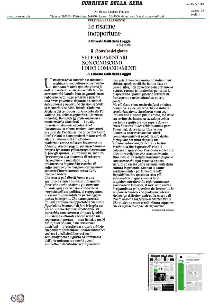 .<a href="/Corriere/">Corriere della Sera</a> Se i parlamentari non conoscono i dieci comandamenti...  #press #cultura #parlamento