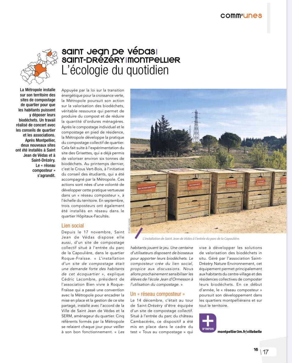 Clacombre's tweet photo. Merci le #MMMag pour le superbe article au sujet du composteur collectif de Saint-Jean-de-Védas. Bientôt dans toutes les boîtes aux lettres :) #SJDV #SaintJeanDeVedas https://t.co/PluL3Qph5A