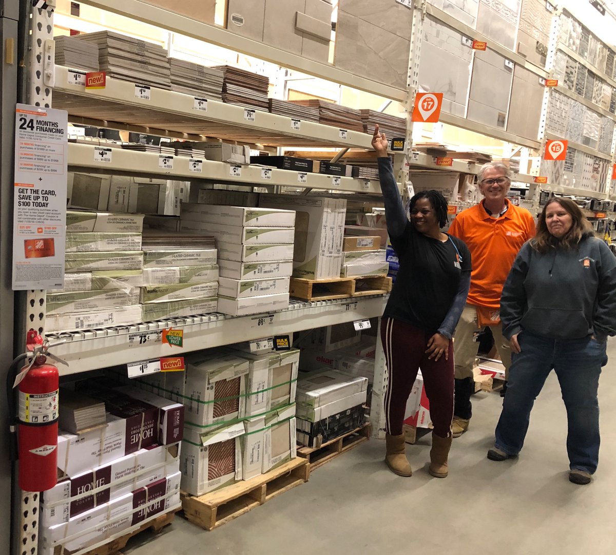 petehomedepot's tweet photo. 16” &amp; 18” cases of tile make for some serious lifting! Thank u Mary and your MET team for a Perfect Bay!! @jluvx3 @james_thd @BenGriffinTHD @Jenn_Potter81 @TBrownD95 https://t.co/vY9m2VInqP