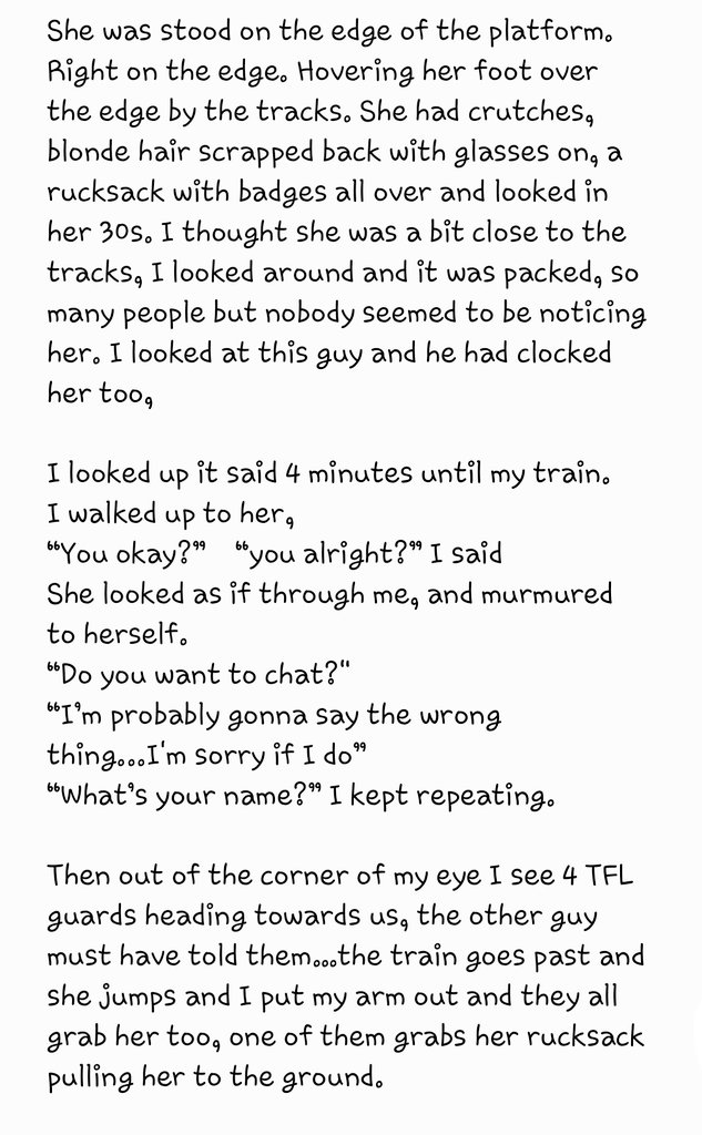 MadelynSmedley's tweet photo. So this happened a few months ago at Lewisham Station. Just a reminder that  you never know what people are going through so it's always best to look out for one another! 🙏❤. https://t.co/Jeuy0PXPrT