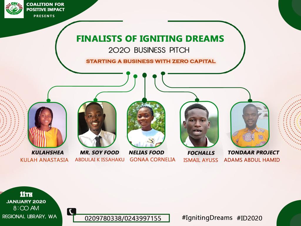 Congratulations to all 5 finalists of this year's Igniting Dreams Prize. We wish you all the very best in your final pitch. 
We also want to equally congratulate all the 10 other applicants for this year’s prize. 

Better luck to you all next year! 

#IgnitingDreams #ID2020