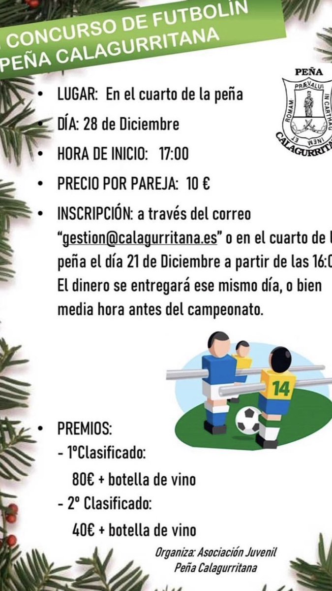 17:00 INICIO DEL TORNEO DE FUTBOLÍN EN LA PEÑA