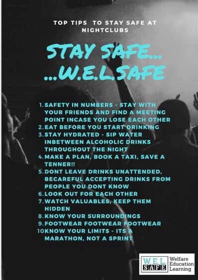 WELSafe's tweet photo. Some tips on keeping safe when out at the club. We will be at @WHP_Mcr tonight for #kaluki , come and say hello if you feel you need a little time out. Remember, it’s a marathon not a sprint! #whp19 #warehouseproject #Welfare #staysafe #ravesafe #welsafe https://t.co/G1URRTE0nc