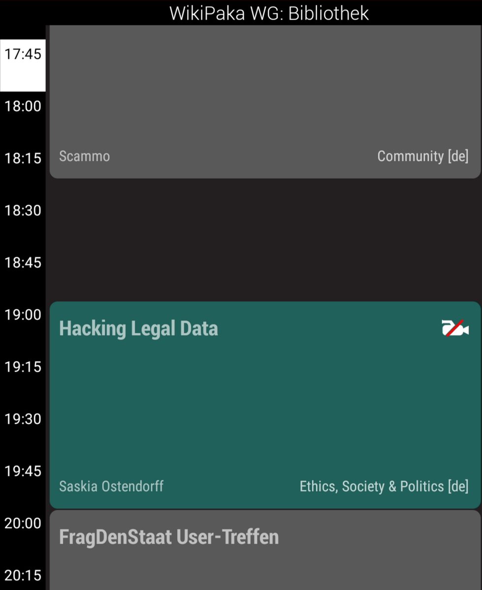 openlegaldata's tweet photo. Jetzt gleich 🚀 Diskutiert mit, wie wir mehr Transparenz schaffen können 😎 #36c3 und danach bleiben zu @fragdenstaat https://t.co/6eLjHtdUW9