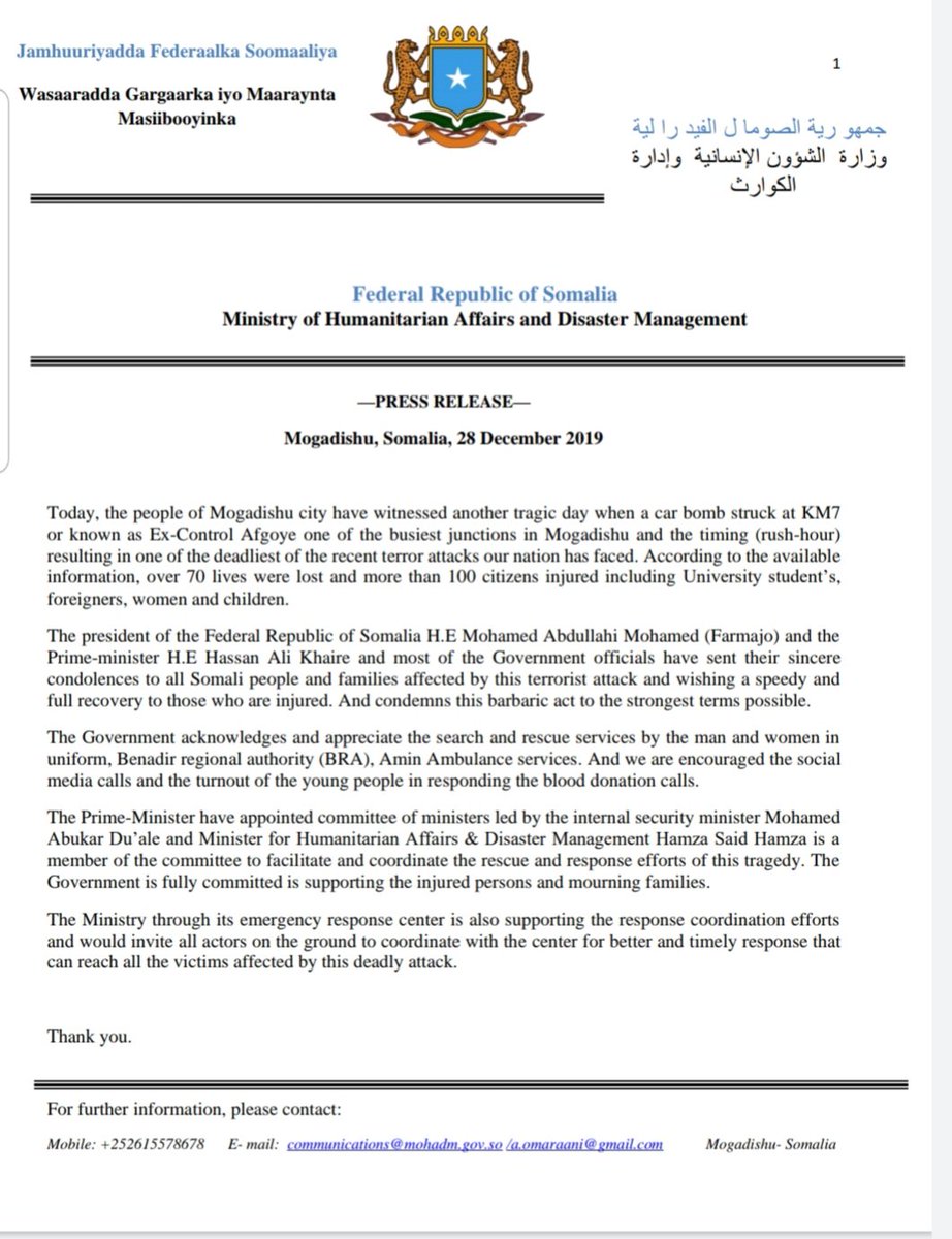 SoDMA_Somalia's tweet photo. Today, the people of Mogadishu city have witnessed another tragic day. https://t.co/htP0DSuGGo