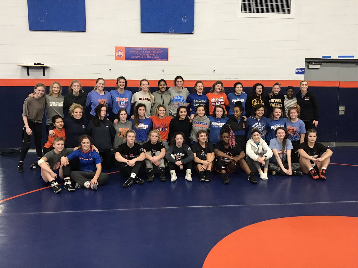 OrangeWrestling's tweet photo. Excellent clinic and scrimmage with @USAWrestling team member and Ohioan @believeinlouive .  Thanks for making our girls better! https://t.co/sFbBQQBhqg