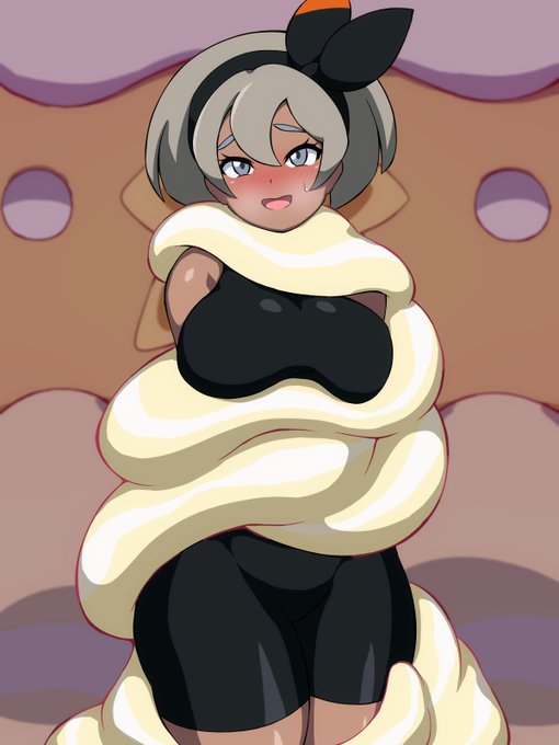 キョダイマックスしたマホイップのクリームに捕らわれたサイトウ 