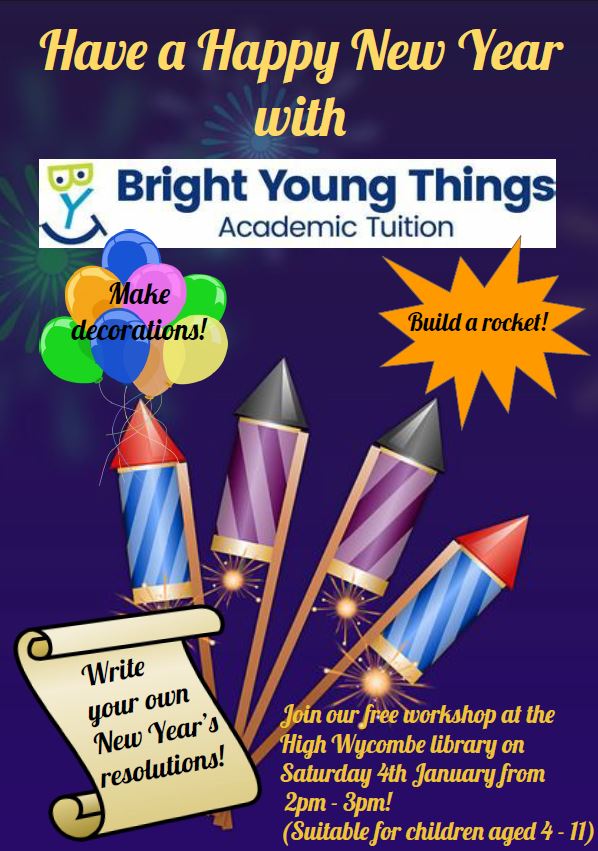 Bucks_Libraries's tweet photo. Come along to #WycombeLibrary on Sat 4th Jan for a fun, free New Years Workshop. Make decorations, build a rocket and write your own new years resolutions! Suitable for ages 4-11. Taking place on Floor 1. Booking required, please sign up on Floor 1. https://t.co/JZp7lyXPW1 SH https://t.co/tX8KkWKTeg