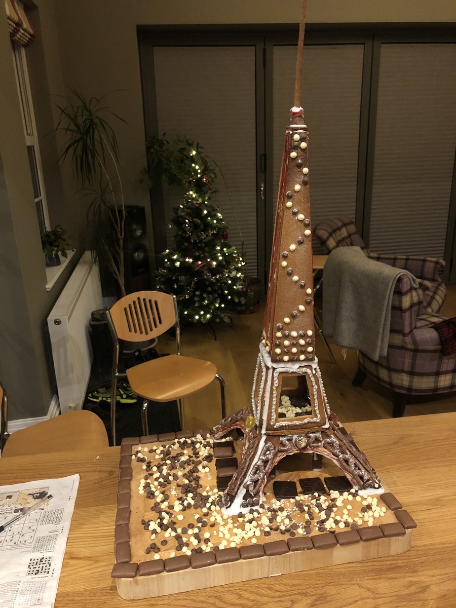 Anyone else in #orthotwitter land find satisfaction in Christmas #gingerbreadhouse construction? Me and kids been doing for years... this year’s effort is the Eiffel Tower. Would be tempted to use bone cement but it has to be edible!!