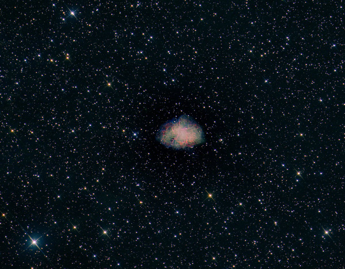 BlakePlanet's tweet image. M1, the Crab Nebula supernova remnant in Taurus. Image processing by Utkarsh Mishra and Michael Petrasko. Image data acquired by Muir Evenden on Insight Observatory's 16" f/3.7 Dream astrograph reflector (ATEO-1).

Full resolution image at astrobin.com/poy6sh/?nc=user