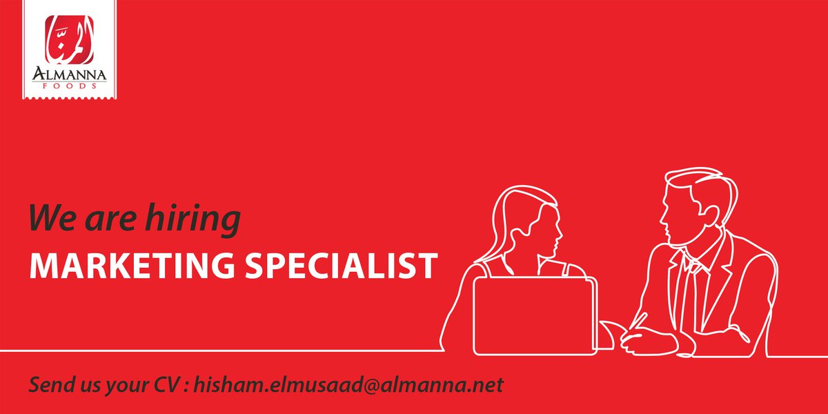 AlmannaFoods's tweet photo. Almanna Foods is hiring #MarketingSpecialist .
To more details click here:
|| https://t.co/oNGSmXEr3r ||

If interested please send your updated C.V to ( hisham.elmusaad@almanna.net )

#SudaneseJobs #فرص_عمل #فرص_عمل_في_السودان https://t.co/o2Q92AUrZ3